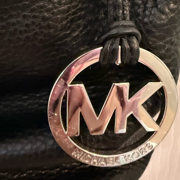 Michael Kors Frankie Drawstring Black Leather Bucket Bag with Silver Logo - Picture 5 of 6